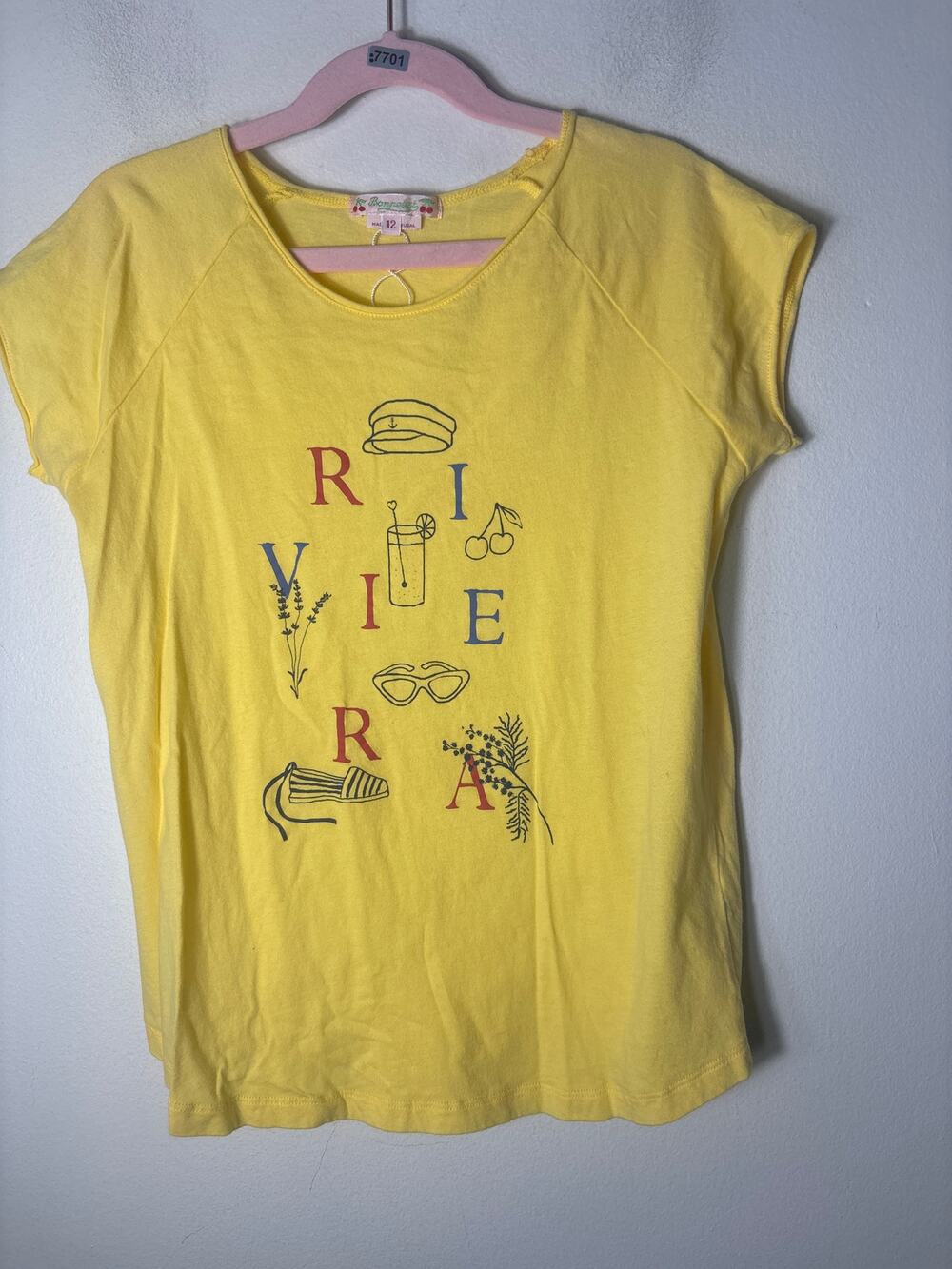 Girls Bonpoint Yellow Riviera Cap Sleeve Cotton T-Shirt Sz 12